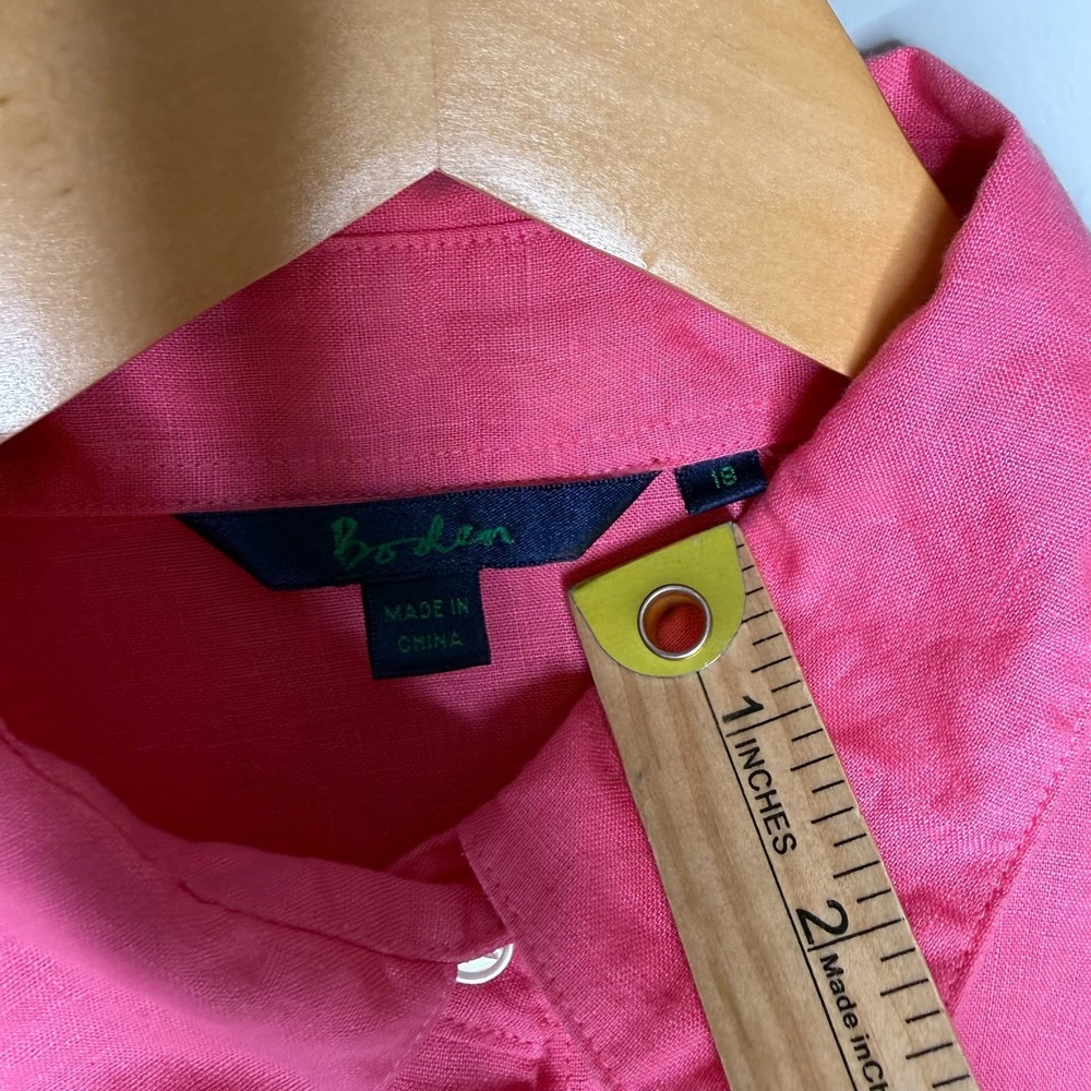 Boden 100% Linen Pink Button Front Shirt Womens Size 16 Long Sleeve - Picture 6 of 8